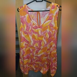 Cynthia Rowley 100% Linen Orange And Pink Tropical Dress Size XS